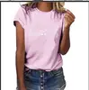 Nova camiseta casual estampada de manga curta solta estilo europeu e americano para mulheres 2