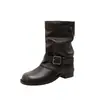 Versión de Piel de Vaca Estilo Wasteland Botas de Caña Ancha con Suela Gruesa para Aumentar la Altura Botines Cortos de Cuero Genuino Estilo Western para Mujer Otoño e Invierno 2025