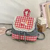 Mochila de encaje dulce estilo coreano para mujer, nueva moda 2026, mochila escolar a cuadros con bloques de color de moda, mochila pequeña
