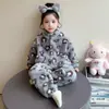 Conjunto de pijama de forro polar coral con estampado de leopardo para niñas, forrado de forro polar y engrosado para abrigar, con cuello alto, conjunto de dos piezas, nuevo pijama de otoño/invierno
