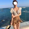 Nuevo Traje de Baño para Mujer Estilo Coreano de Moda, Combinación de Colores, Cubre Vientre, Adelgazante, Espalda Descubierta, Volantes, Cordón, Encaje, Estilo Hada