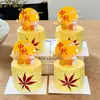 Decoración de Pastel de Hoja de Arce para el Festival de Mediados de Otoño 2026 Pastel de Luna Conejito Velas Nubes Propicias Feliz Festival de Mediados de Otoño Inserto para Plato Redondo