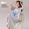 Camisola de Algodão Puro com Bojo para Mulheres, Gola Redonda, Pijama de Peça Única de Verão, Casual, Doce e Fofo, Pode Ser Usado Fora de Casa como Roupa de Casa