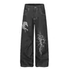 Diseño Americano Retro Transfronterizo Estilo Impreso Ropa para Mujer Primavera y Otoño Nuevo Estilo Calle Amplios de Pierna Ancha Pantalones de Pata de Elefante Jeans Hombres