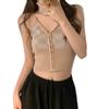 Regata Xadrez Color-Block da Moda 2023 Verão Zíper Justa Base Camiseta Sexy Estilo Garota Quente