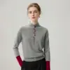Suéter base de gola alta 35% cashmere 2026 outono/inverno feminino color-block, estilo doce, caimento solto, modelador e quente