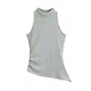 Estilo Europeo y Americano Nuevo Estilo Spice Girls Cuello Medio Irregular Sin Mangas Chaleco Sentido del Diseño Top Adelgazante para Mujer Verano 2024