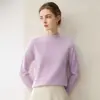 Coleção Outono e Inverno, prêt-à-porter premium, blusa base de malha feminina 100% cashmere puro, gola semi-alta, modelagem solta, suéter pullover emagrecedor