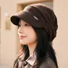 Gorro de ala ancha estilo japonés para mujer, otoño e invierno, adelgazante, gorro fino de punto para principios de otoño, gorro frío ajustable
