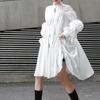 Zhongchuang Diário Europeu e Americano Vestido Moda Tendência Solto Irregular Plissado Manga Lanterna Grande Caimento Vestido Camisa