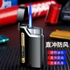 Nuevo Encendedor de Chorro Azul Metálico con Llama, Recargable, Antiviento, Electrónico, Tanque de Gas Visible, Regalo Personalizado de Alta Gama para Novio, Moderno