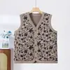Roupas de outono e inverno femininas para mulheres de meia-idade e idosas: colete com forro de fleece, espesso e quente, com estampa estilo vovó, adequado como camada interna ou peça externa
