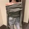 Blusa de Tricô Feminina Outono/Inverno Ajustada com Base de Pelo, Uma Alça Só, Ombro a Ombro, Vermelha, Tamanho Único