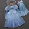 [Manga Longa] Vestido de Princesa Elsa de Frozen para Crianças - Vestido de Princesa de Veludo de Outono
