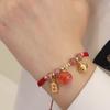 Cristal de Fresa Natural Hebilla Segura Bolsa de Dinero Cuerda Roja Tejida a Mano Cuerda de Mano para Pareja Pulsera ins para Novia