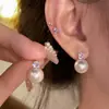 Pendientes de lujo con circonitas y perlas de estilo francés, exquisitos pendientes de alta gama que combinan con todo, pendientes vintage sencillos y elegantes de nicho.