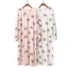 Bata Larga de Modal con Estampado de Panda para Mujer, Primavera y Verano, Delgada, Dibujos Animados, Cuello Redondo, Casual, Pijama Extendido