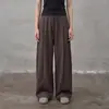 Pantalones nuevos de otoño para mujer hechos de lana de oveja, doble pinza, pantalones casuales adelgazantes, tiro alto, cordón, pantalones de pierna ancha versátiles, pantalones de pierna recta
