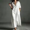 Ropa de mujer de comercio exterior europea y americana 2026, vestido largo de manga corta con cuello estilo vacación en la playa, vestido casual liso para el día a día