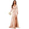 Vestido de Noche para Mujer de Comercio Exterior Transfronterizo Europa y América Amazon Color Sólido Sexy Cuello en V Abertura Tirantes Vestido Largo Vestido de Noche