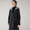 26 Nuevo Abrigo de Lana Elegante de Moda Doble Faz para Mujer, Longitud Media, con Capucha, Holgado, Chaqueta de Lana de Doble Botonadura