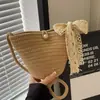 Bolso de Hombro Único Tejido Estilo Nuevo Bolso Cruzado de Perlas Bolso Cubo Versátil de Moda Vacaciones en la Playa