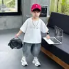 Conjunto de Verano para Niños 2026 Nueva Camiseta de Manga Corta con Pedrería Jeans con Pedrería Frescos Elegantes Ropa Moderna para Niños