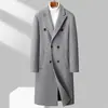 Novo Casaco de Lã Masculino Outono e Inverno, Longo Acima do Joelho Estilo Dupla Face, Acolchoado e Espessado, Casaco de Lã Trench Coat Slim Fit Estilo Coreano para Homens