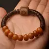 Pulsera de Cuentas de Buda de Círculo Único Bodhi Raíz de Bodhi Blanca Desgastada Semilla Envejecida Cuentas Dzi Accesorios Pulseras para Hombres y Mujeres