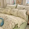 Juego de ropa de cama de algodón de dibujos animados de cuatro piezas, nueva funda nórdica con borde de algodón 100%, juego de tres piezas para cama de dormitorio de estudiante 4