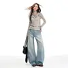 Jeans Azules Claros de Pierna Ancha para Mujer, Tendencia Invierno 2025 Nuevo Tiro Bajo Lavado Retro Sueltos Rectos