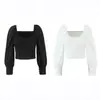 Comércio Exterior Transfronteiriço Roupas Femininas Primavera 2026 Estilo Europeu e Americano Gola Redonda Manga Bufante Decorada com Botões Camisa Curta para Mulheres G57725