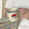 Caneca Cerâmica Caseira Quente Desenho Animado Casa Vermelha Gatinho Gatinho Fofo Copo de Água Nicho 270ml