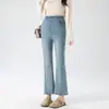 90512 Calça de Maternidade de Alta Qualidade Cordão Calças Flare Jeans Stretch Denim Primavera e Outono Casuais Calças de Nove Pontos para Uso ao Ar Livre