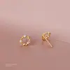 Pendientes de Corona de Flores de Plata de Ley S925 para Mujer, Corona Floral Pequeña con Diamantes y Hojas, Pendientes Florales Elegantes y Delicados en Estilo Japonés y Coreano