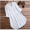 2019 Amazon AliExpress Explosiones Camisa de Mujer Nueva de Algodón y Lino Floral Larga Holgada