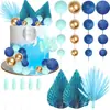 Nova Coroa de Bola de Espuma Leque de Papel Dourado Decoração de Bolo Placa Redonda DIY Múltiplos Estilos Para Bolo Confeitar Topper Feliz Aniversário