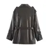 Comércio Exterior Transfronteiriço Outono Estilo Europeu e Americano Moda Feminina Casual Tendência Bolso Jaqueta Casaco de Couro Sintético