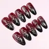 24 Peças de Unhas Postiças de Halloween Elementos de Halloween Teia de Aranha 3D Preto e Vermelho Gradiente