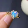 Anillo Abierto de Plata de Ley con Ópalo Natural Blanco Incrustado Love Opal Moda para Mujer Venta Caliente Transfronteriza Transmisión en Vivo Europa y América