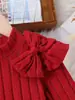 Ropa Infantil Transfronteriza Europea y Americana Conjunto de Niña Traje Rojo con Lazo de Canalé Top de Mangas Volantes Conjunto de Pantalones Largos Casuales Conjunto de Dos Piezas