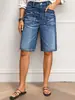 Amazon Aliexpress Comercio Exterior Europeo y Americano Transfronterizo Lavado Elástico Cintura Media Rectos Vaqueros Retro Cepillados Pantalones de Media Pierna para Mujer