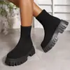 Botines Deportivos Casuales Elásticos Tejidos a Mano de Gran Tamaño para Exportación Transfronteriza para Mujer, Nuevo Estilo Primavera y Otoño 2025, Botines Tipo Calcetín sin Cierre para Mujer