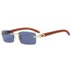 Gafas de sol retro sin montura con patas de madera de moda para mujer, Gafas de sol cuadradas pequeñas con lente oceánica para hombre, Gafas ópticas