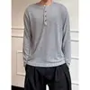 Camiseta Henley de Manga Larga con Textura Estilo Old Money Retro Americano para Hombre, Sudadera Fina de Otoño, Capa Base de Punto