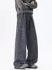 Calça Reta Wide Leg Listrada Preta Relaxada Retro para Homens, Calças Casuais Soltas de Primavera KM692