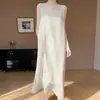 2025 Nuevo Vestido de Verano de Georgette Cuello Redondo Sin Mangas para Mujer Estampado de Lunares Suelto Elegante Cintura Alta Falda Larga