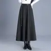 Falda Larga de Lana Gris Oscuro Corte A para Mujer Otoño/Invierno 2026 Nueva Cintura Alta Adelgazante Elegante para el Trabajo Falda de Dobladillo Ancho