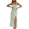 Vestido Longo Floral de Verão Novo Transfronteiriço Europeu e Americano com Fenda, Camisola de Alça Estilo Europeu e Americano, Pode Ser Usado Fora