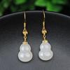 Aretes de Plata Esterlina S925 con Incrustaciones de Jade Blanco Simple Fulu Natural Hotan Aretes de Calabaza Aretes para Mujer